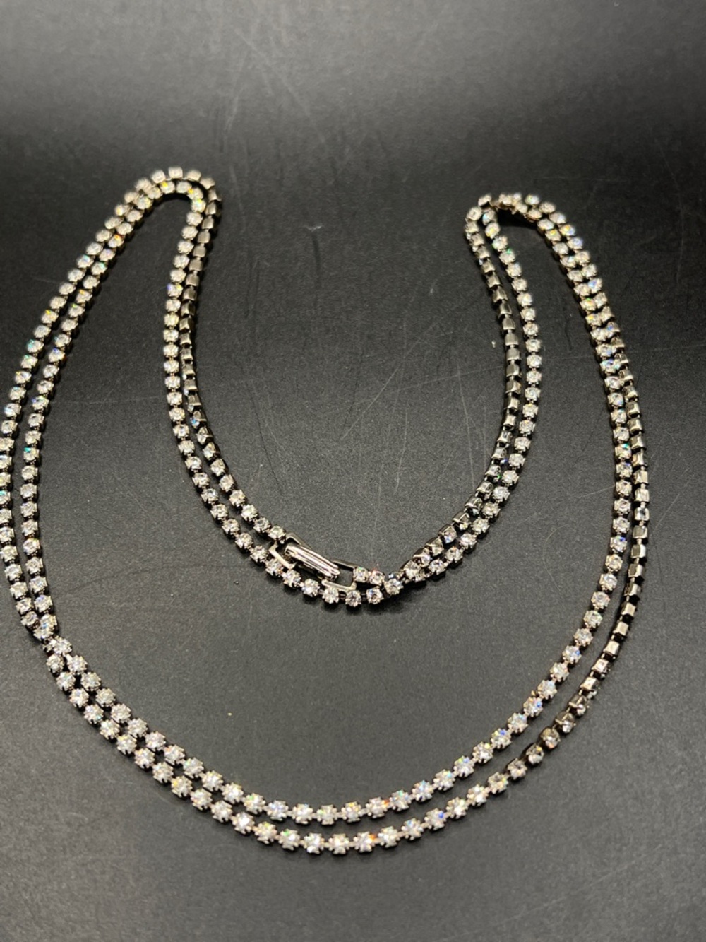 Vintage Crystal Double Strand Necklace. Silver tone 41